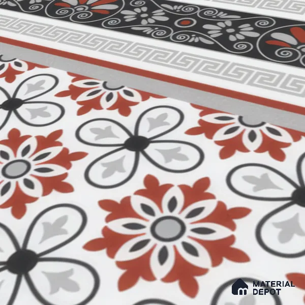 Moroccan Carpet Floor Tile TL 00206 B Border Red & White 1 ft x 1 ft Matte Finish Ceramic Tile - 9 mm | Suitable For Living Room, Kitchen, Dining Area | Please Expect a Slight Variation of Pattern