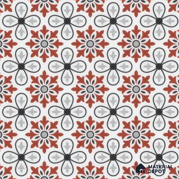 Moroccan Carpet Wall & Floor Tile TL 00206 C Centre Red & White 1 ft x 1 ft Matte Finish Ceramic Tile - 9 mm | Suitable For Living Room, Kitchen, Bathroom | Please Expect a Slight Variation of Pattern