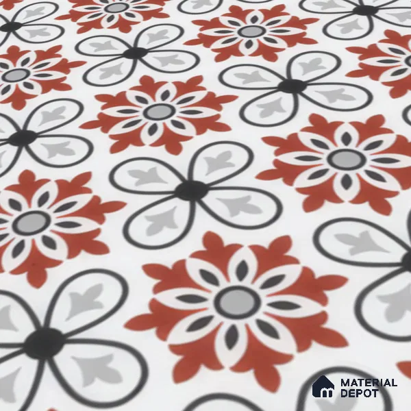 Moroccan Carpet Wall & Floor Tile TL 00206 C Centre Red & White 1 ft x 1 ft Matte Finish Ceramic Tile - 9 mm | Suitable For Living Room, Kitchen, Bathroom | Please Expect a Slight Variation of Pattern