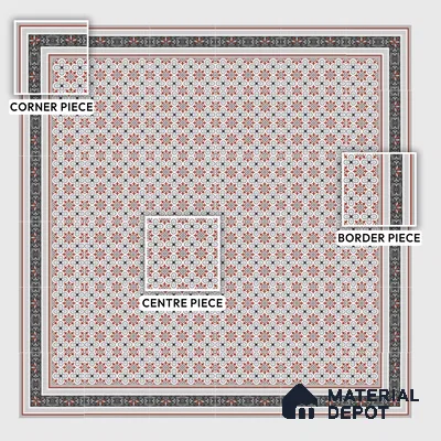 Moroccan Carpet Wall & Floor Tile TL 00206 C Centre Red & White 1 ft x 1 ft Matte Finish Ceramic Tile - 9 mm | Suitable For Living Room, Kitchen, Bathroom | Please Expect a Slight Variation of Pattern