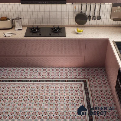 Moroccan Carpet Wall & Floor Tile TL 00206 C Centre Red & White 1 ft x 1 ft Matte Finish Ceramic Tile - 9 mm | Suitable For Living Room, Kitchen, Bathroom | Please Expect a Slight Variation of Pattern