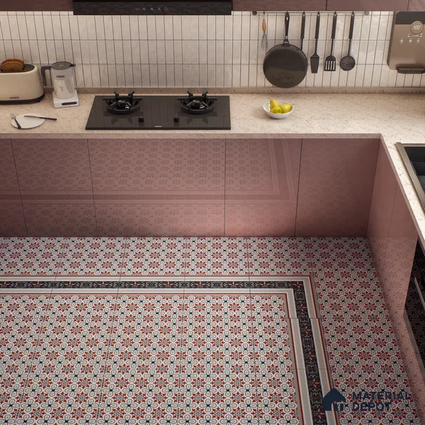 Moroccan Carpet Wall & Floor Tile TL 00206 C Centre Red & White 1 ft x 1 ft Matte Finish Ceramic Tile - 9 mm | Suitable For Living Room, Kitchen, Bathroom | Please Expect a Slight Variation of Pattern