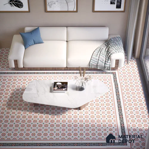 Moroccan Carpet Wall & Floor Tile TL 00206 C Centre Red & White 1 ft x 1 ft Matte Finish Ceramic Tile - 9 mm | Suitable For Living Room, Kitchen, Bathroom | Please Expect a Slight Variation of Pattern