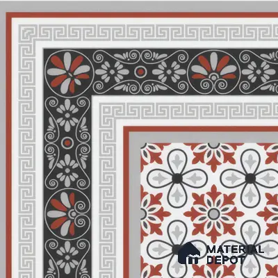 Moroccan Carpet Floor Tile TL 00206 A Corner Red & White 1 ft x 1 ft Matte Finish Ceramic Tile - 9 mm | Suitable For Living Room, Kitchen, Bathroom | Please Expect a Slight Variation of Pattern