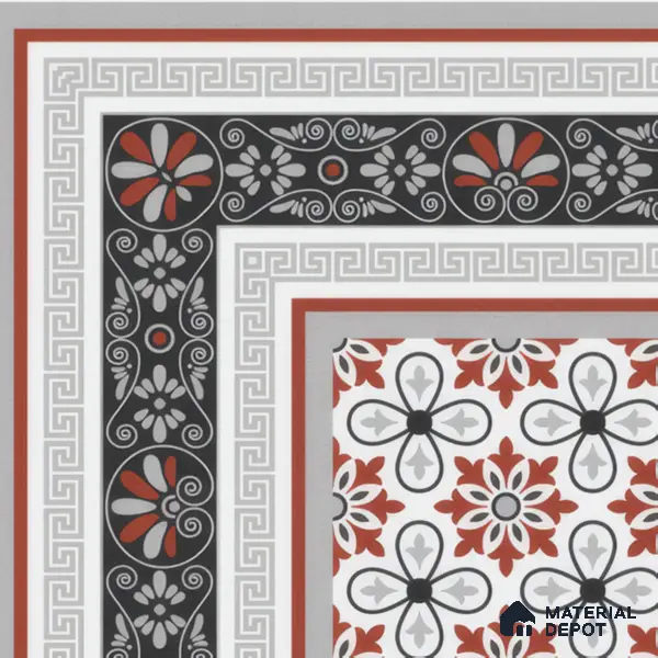 Moroccan Carpet Floor Tile TL 00206 A Corner Red & White 1 ft x 1 ft Matte Finish Ceramic Tile - 9 mm | Suitable For Living Room, Kitchen, Bathroom | Please Expect a Slight Variation of Pattern