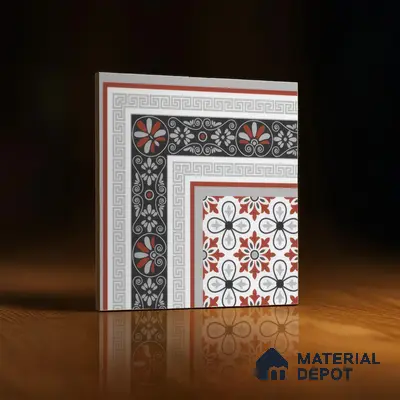Moroccan Carpet Floor Tile TL 00206 A Corner Red & White 1 ft x 1 ft Matte Finish Ceramic Tile - 9 mm | Suitable For Living Room, Kitchen, Bathroom | Please Expect a Slight Variation of Pattern