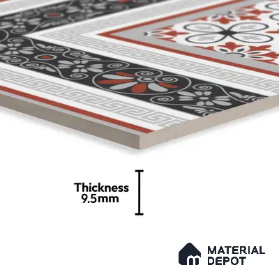 Moroccan Carpet Floor Tile TL 00206 A Corner Red & White 1 ft x 1 ft Matte Finish Ceramic Tile - 9 mm | Suitable For Living Room, Kitchen, Bathroom | Please Expect a Slight Variation of Pattern