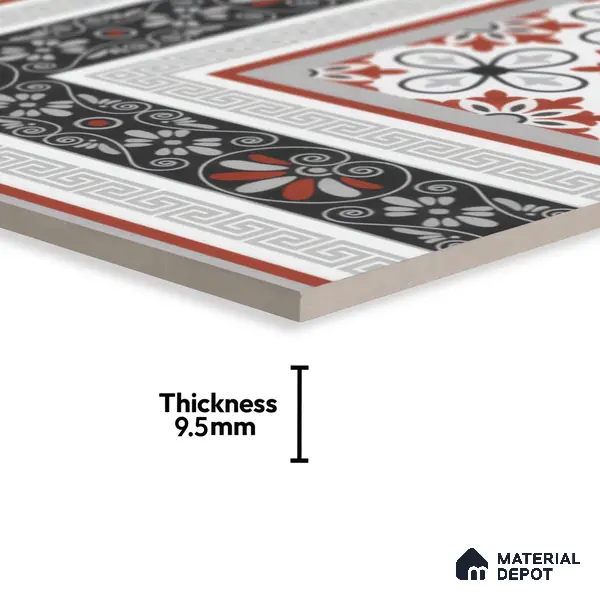 Moroccan Carpet Floor Tile TL 00206 A Corner Red & White 1 ft x 1 ft Matte Finish Ceramic Tile - 9 mm | Suitable For Living Room, Kitchen, Bathroom | Please Expect a Slight Variation of Pattern