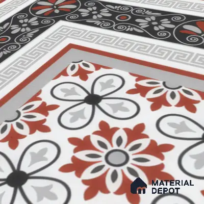 Moroccan Carpet Floor Tile TL 00206 A Corner Red & White 1 ft x 1 ft Matte Finish Ceramic Tile - 9 mm | Suitable For Living Room, Kitchen, Bathroom | Please Expect a Slight Variation of Pattern