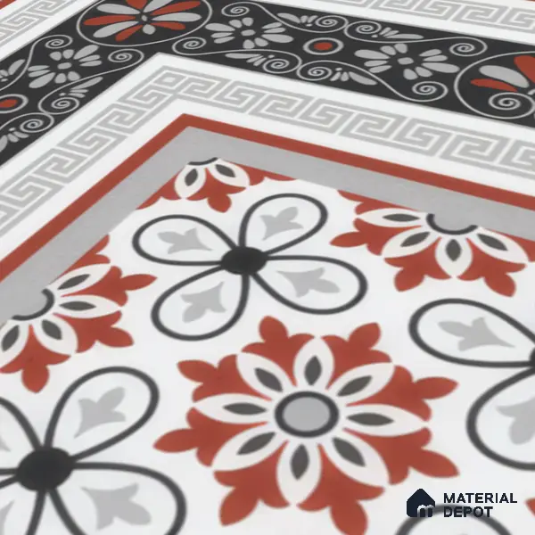 Moroccan Carpet Floor Tile TL 00206 A Corner Red & White 1 ft x 1 ft Matte Finish Ceramic Tile - 9 mm | Suitable For Living Room, Kitchen, Bathroom | Please Expect a Slight Variation of Pattern