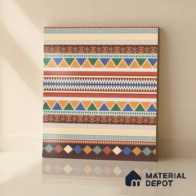 Moroccan Carpet Floor Tile TL 00204 B Border Red 1 ft x 1 ft Matte Finish Ceramic Tile - 9 mm | Suitable For Living Room, Kitchen, Dining Area | Please Expect a Slight Variation of Pattern