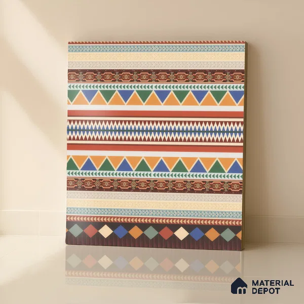 Moroccan Carpet Floor Tile TL 00204 B Border Red 1 ft x 1 ft Matte Finish Ceramic Tile - 9 mm | Suitable For Living Room, Kitchen, Dining Area | Please Expect a Slight Variation of Pattern