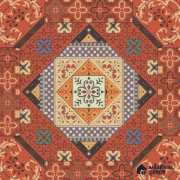 Moroccan Carpet Wall & Floor Tile TL 00204 C Centre Red 1 ft x 1 ft Matte Finish Ceramic Tile - 9 mm | Suitable For Living Room, Kitchen, Bathroom | Please Expect a Slight Variation of Pattern