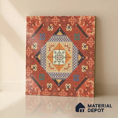 Moroccan Carpet Wall & Floor Tile TL 00204 C Centre Red 1 ft x 1 ft Matte Finish Ceramic Tile - 9 mm | Suitable For Living Room, Kitchen, Bathroom | Please Expect a Slight Variation of Pattern
