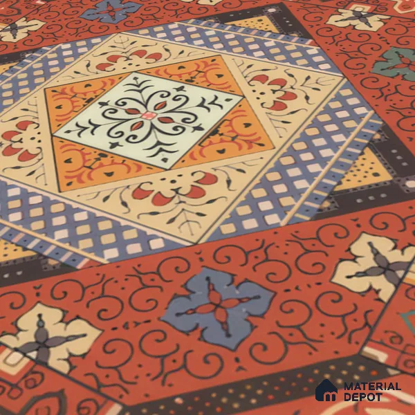 Moroccan Carpet Wall & Floor Tile TL 00204 C Centre Red 1 ft x 1 ft Matte Finish Ceramic Tile - 9 mm | Suitable For Living Room, Kitchen, Bathroom | Please Expect a Slight Variation of Pattern