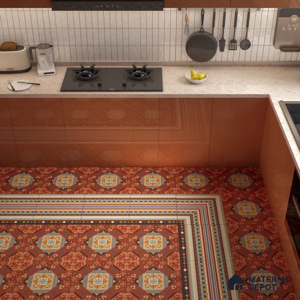 Moroccan Carpet Wall & Floor Tile TL 00204 C Centre Red 1 ft x 1 ft Matte Finish Ceramic Tile - 9 mm | Suitable For Living Room, Kitchen, Bathroom | Please Expect a Slight Variation of Pattern