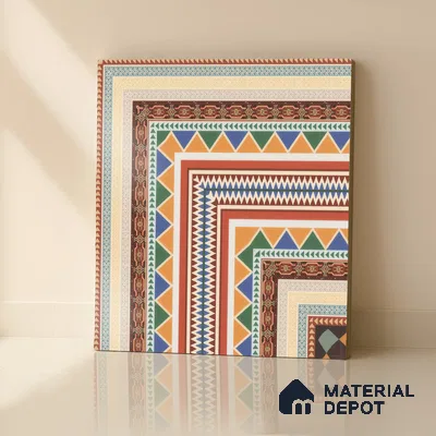 Moroccan Carpet Floor Tile TL 00204 A Corner Red 1 ft x 1 ft Matte Finish Ceramic Tile - 9 mm | Suitable For Living Room, Kitchen, Dining Area | Please Expect a Slight Variation of Pattern