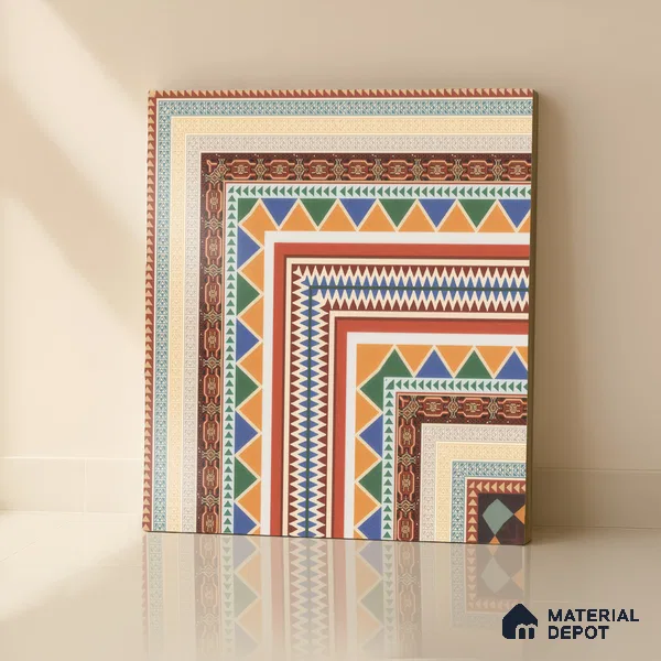Moroccan Carpet Floor Tile TL 00204 A Corner Red 1 ft x 1 ft Matte Finish Ceramic Tile - 9 mm | Suitable For Living Room, Kitchen, Dining Area | Please Expect a Slight Variation of Pattern