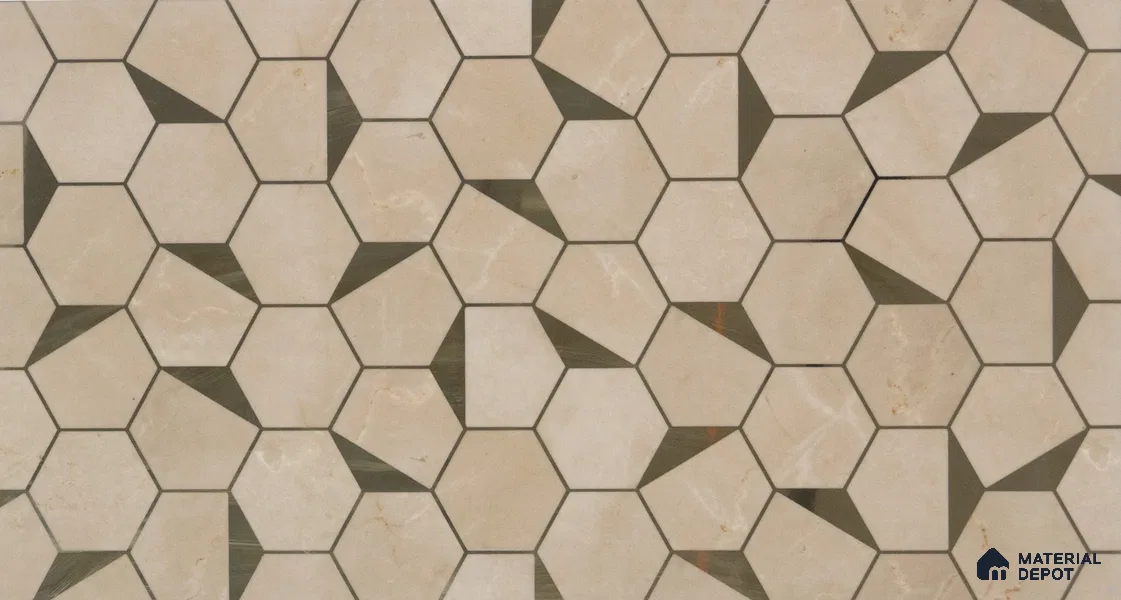 Glass Highligter Wall Tile TL 00258 Shadow Hexa 2 ft x 1 ft Glossy Finish Ceramic Tile - 9 mm | Suitable For Bathroom, Kitchen Backsplashes
