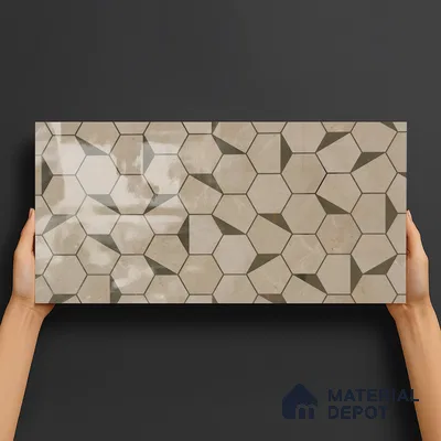 Glass Highligter Wall Tile TL 00258 Shadow Hexa 2 ft x 1 ft Glossy Finish Ceramic Tile - 9 mm | Suitable For Bathroom, Kitchen Backsplashes