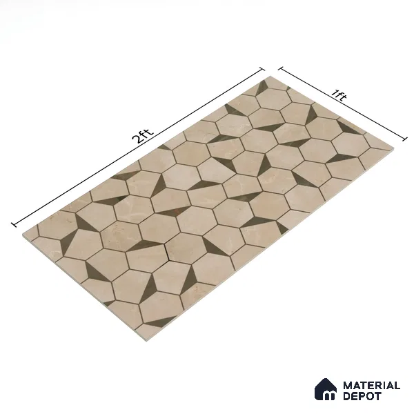 Glass Highligter Wall Tile TL 00258 Shadow Hexa 2 ft x 1 ft Glossy Finish Ceramic Tile - 9 mm | Suitable For Bathroom, Kitchen Backsplashes