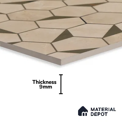Glass Highligter Wall Tile TL 00258 Shadow Hexa 2 ft x 1 ft Glossy Finish Ceramic Tile - 9 mm | Suitable For Bathroom, Kitchen Backsplashes