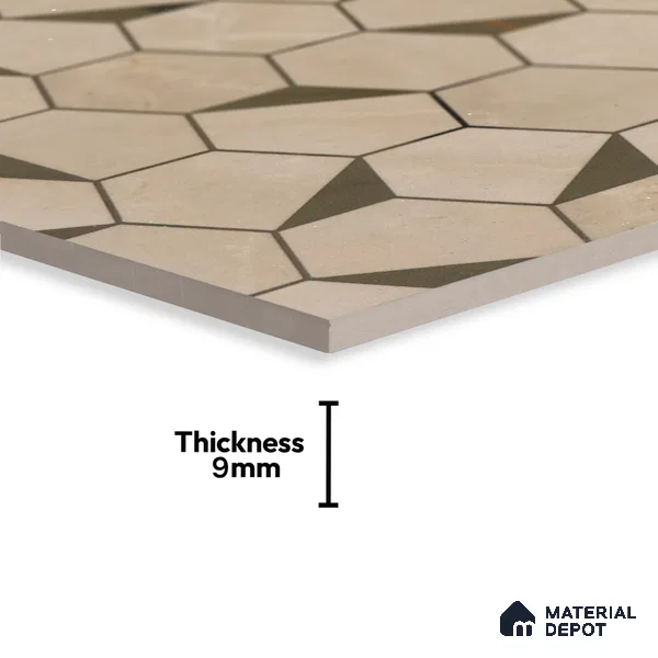 Glass Highligter Wall Tile TL 00258 Shadow Hexa 2 ft x 1 ft Glossy Finish Ceramic Tile - 9 mm | Suitable For Bathroom, Kitchen Backsplashes