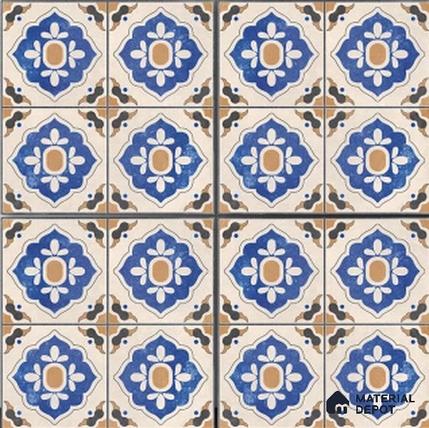 Moroccan Wall & Floor Tile TL 01436 Cream & Blue 2 ft x 2 ft Matte Finish Vitrified Tile - 9 mm | Suitable For Kitchen, Bathroom, Dining Area | Please Expect a Slight Variation of Pattern