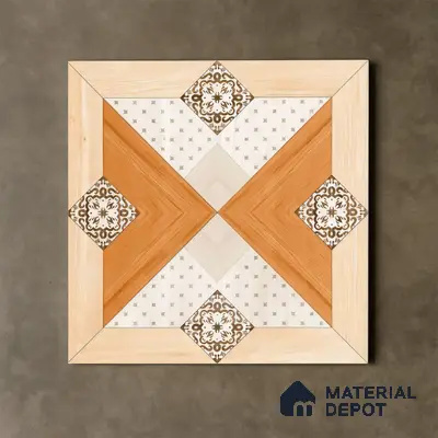 TL 00553 Cream & Brown 2 ft x 2 ft Matte Finish Porcelain Floor & Wall Tile - 9.5 mm | Please Expect a Slight Variation of Pattern