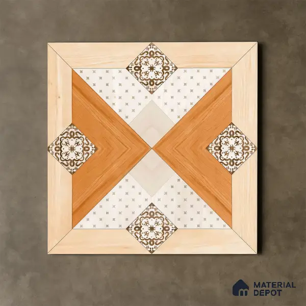 TL 00553 Cream & Brown 2 ft x 2 ft Matte Finish Porcelain Floor & Wall Tile - 9.5 mm | Please Expect a Slight Variation of Pattern