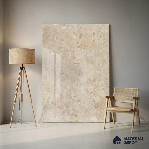 Marble Look Tile TL 09703 6 ft x 4 ft Glossy Finish Vitrified Tile - 15 mm | Adhesive and Spacers Must be Used During Installation