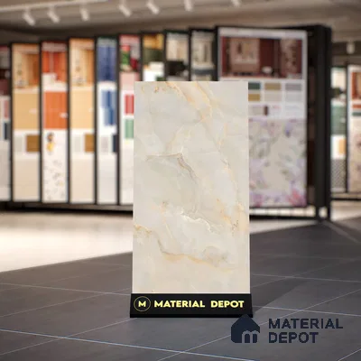 Marble Look Wall & Floor Tile TL 06640 Selva Onyx Crema Glit 4 ft x 2 ft Vitrified Matte Finish - 9 mm | (Random 6) | Suitable for Living Room, Bedroom, Bathroom, Kitchen, Office, Elevation & Dining