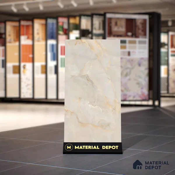 Marble Look Wall & Floor Tile TL 06640 Selva Onyx Crema Glit 4 ft x 2 ft Vitrified Matte Finish - 9 mm | (Random 6) | Suitable for Living Room, Bedroom, Bathroom, Kitchen, Office, Elevation & Dining