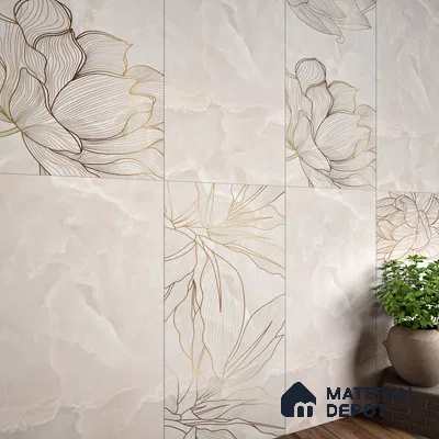 Floral Wall Tile TL 06637 B Rose Onyx Crema Decore 4 ft x 2 ft Matte Finish Vitrified Tile - 9 mm | 3 Random Face | Suitable for Living Room, Bedroom, Bathroom, Dining (Sample)