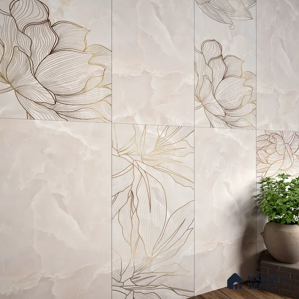 Floral Wall Tile TL 06637 B Rose Onyx Crema Decore 4 ft x 2 ft Matte Finish Vitrified Tile - 9 mm | 3 Random Face | Suitable for Living Room, Bedroom, Bathroom, Dining (Sample)