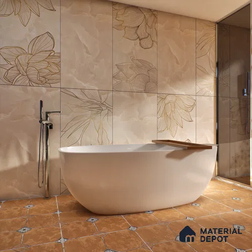 Floral Wall Tile TL 06637 B Rose Onyx Crema Decore 4 ft x 2 ft Matte Finish Vitrified Tile - 9 mm | 3 Random Face | Suitable for Bathroom, Accent/Feature Wall, Dining Area