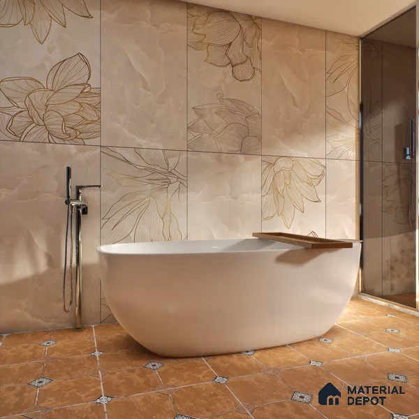 Floral Wall Tile TL 06637 B Rose Onyx Crema Decore 4 ft x 2 ft Matte Finish Vitrified Tile - 9 mm | 3 Random Face | Suitable for Living Room, Bedroom, Bathroom, Dining (Sample)
