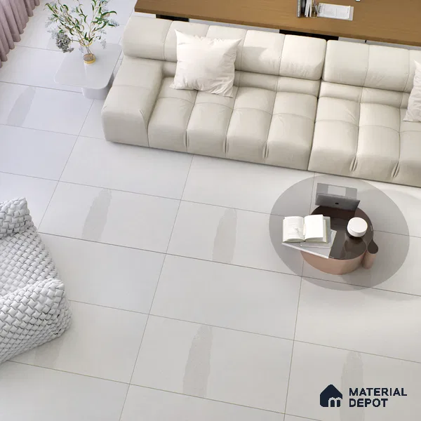 Marble Look Floor Tile TL 06642 Fontana Bianco Glit 4 ft x 2 ft Vitrified Matte Finish - 9 mm | (Random 5) | Suitable for Living Room, Bedroom, Bathroom, Kitchen, Office, Elevation & Dining (Sample)