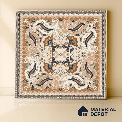 Moroccan Wall & Floor Tile TL 06611 Persian Carpet 2 ft x 2 ft Vitrified Matte Finish - 9 mm | Suitable for Living Room, Balcony, Courtyard | Please Expect a Slight Variation of Pattern (Sample)