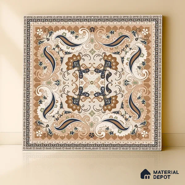 Moroccan Wall & Floor Tile TL 06611 Persian Carpet 2 ft x 2 ft Vitrified Matte Finish - 9 mm | Suitable for Living Room, Balcony, Courtyard | Please Expect a Slight Variation of Pattern (Sample)