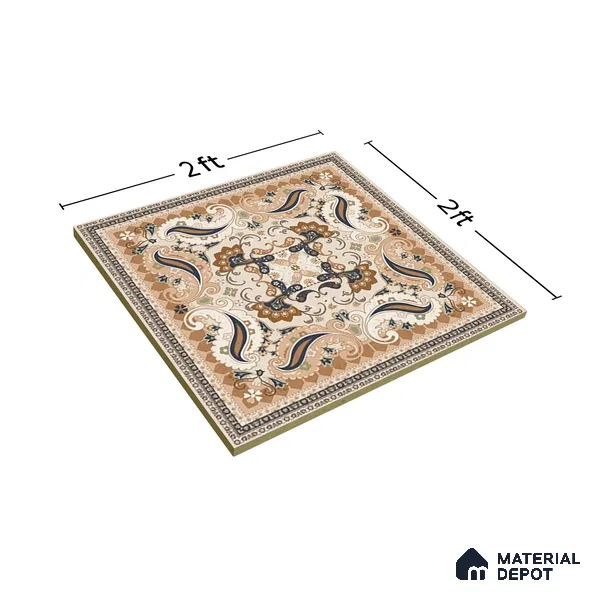 Moroccan Wall & Floor Tile TL 06611 Persian Carpet 2 ft x 2 ft Vitrified Matte Finish - 9 mm | Suitable for Living Room, Balcony, Courtyard | Please Expect a Slight Variation of Pattern (Sample)
