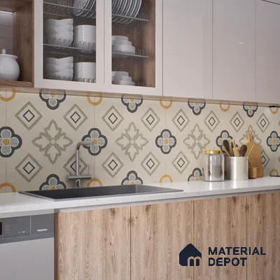 Moroccan Wall & Floor Tile TL 06603 Seta Crema 2 ft x 2 ft Vitrified Matte Finish - 9 mm | Suitable For Kitchen, Balcony, Dining Area | Please Expect a Slight Variation of Pattern