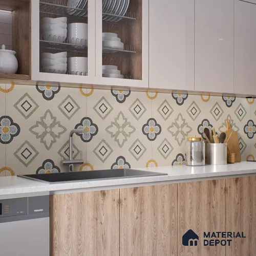 Moroccan Wall & Floor Tile TL 06603 Seta Crema 2 ft x 2 ft Vitrified Matte Finish - 9 mm | Suitable For Kitchen, Balcony, Dining Area | Please Expect a Slight Variation of Pattern