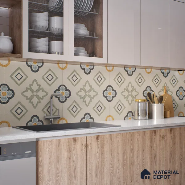 Moroccan Wall & Floor Tile TL 06603 Seta Crema 2 ft x 2 ft Vitrified Matte Finish - 9 mm | Suitable For Kitchen, Balcony, Dining Area | Please Expect a Slight Variation of Pattern