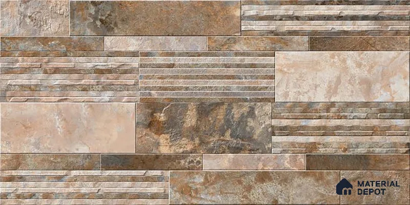 Stacked Stone Wall Tile TL 06587 B Magma Oxido 2 ft x 1 ft Ceramic Matte Finish - 9 mm | Suitable for Courtyard, Stair Lobby Wall, Balcony, Elevation (Sample)
