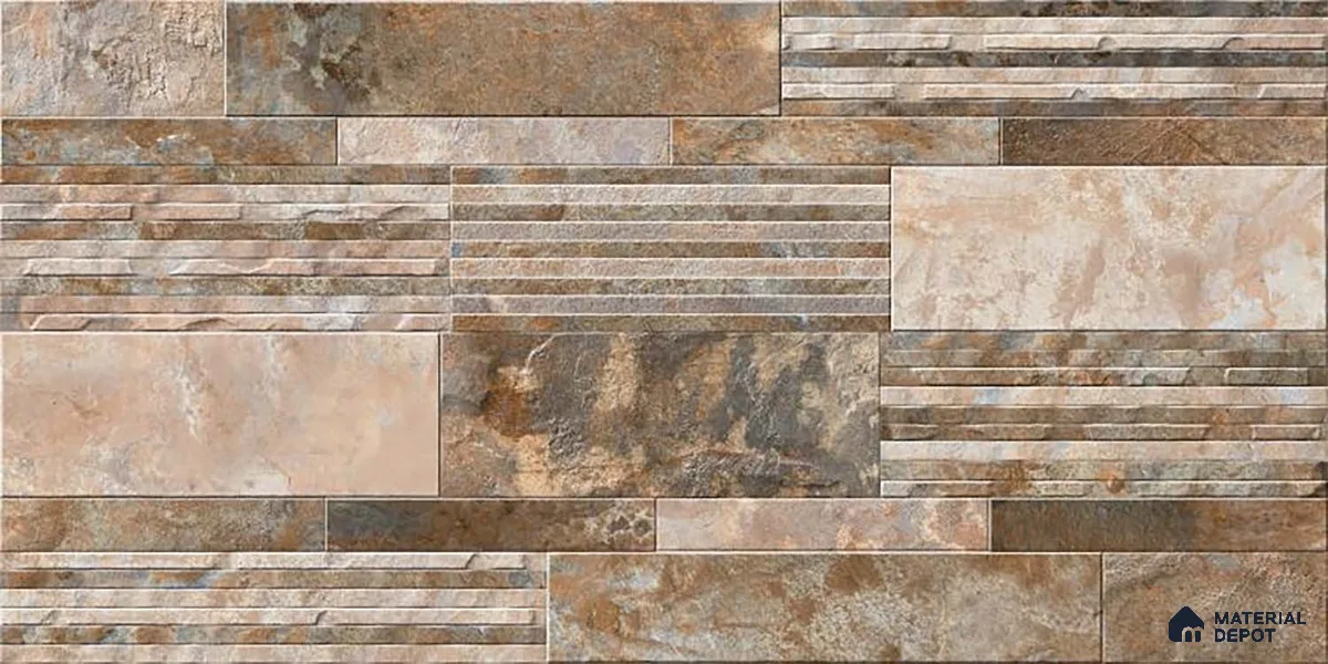 Stacked Stone Wall Tile TL 06587 B Magma Oxido 2 ft x 1 ft Ceramic Matte Finish - 9 mm | Suitable for Courtyard, Stair Lobby Wall, Balcony, Elevation (Sample)