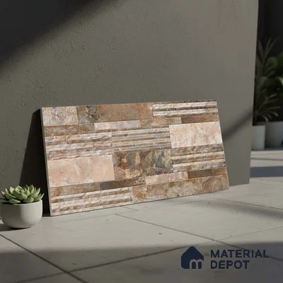 Stacked Stone Wall Tile TL 06587 B Magma Oxido 2 ft x 1 ft Ceramic Matte Finish - 9 mm | Suitable for Courtyard, Stair Lobby Wall, Balcony, Elevation (Sample)