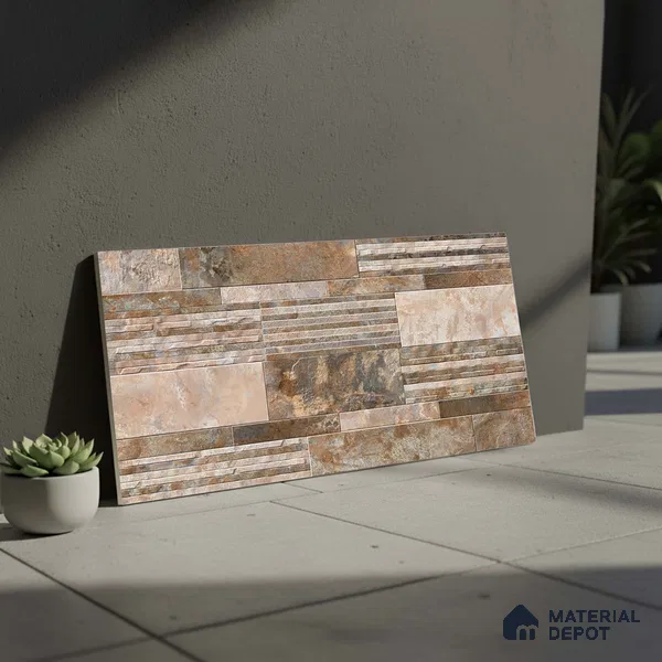 Stacked Stone Wall Tile TL 06587 B Magma Oxido 2 ft x 1 ft Ceramic Matte Finish - 9 mm | Suitable for Courtyard, Stair Lobby Wall, Balcony, Elevation (Sample)