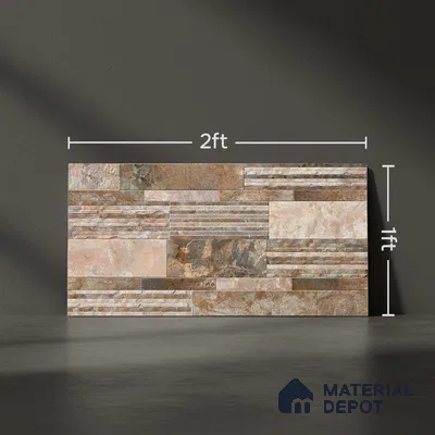 Stacked Stone Wall Tile TL 06587 B Magma Oxido 2 ft x 1 ft Ceramic Matte Finish - 9 mm | Suitable for Courtyard, Stair Lobby Wall, Balcony, Elevation (Sample)