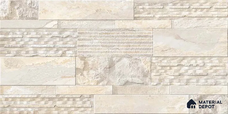 Stacked Stone Wall Tile TL 06587 Magma Canyon 2 ft x 1 ft Ceramic Matte Finish - 9 mm | Suitable for Courtyard, Foyer, Balcony, Elevation
